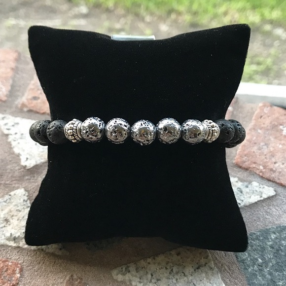 Men or women gun metal electroplated lava bracelet - Picture 5 of 7